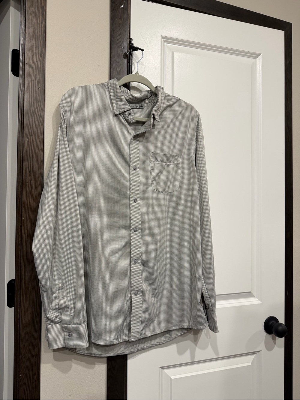 TravisMathew men's long sleeve grey check button-up shirt